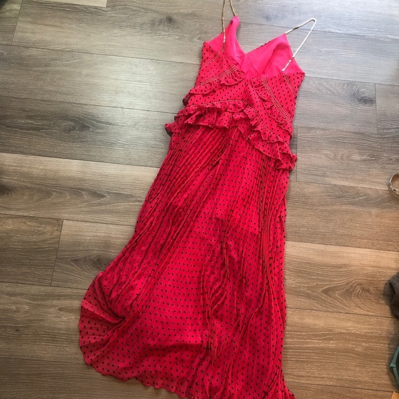 Self Portrait Crochet Trimmed Ruffled Plumetis Maxi Dress Size 6 - Picture 9 of 13